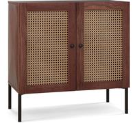 CostwayBuffet de Cuisine avec 2 Portes Cannage et 4 Pieds en Métal Buffet Bohème avec Étagère Réglable pour Salon Salle à Manger Brun