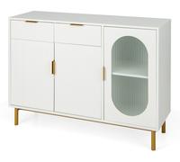 CostwayBuffet de Cuisine avec 3 Portes et 2 Tiroirs Verre Translucide Dispositif Anti-basculement 120 x 40 x 88 cm Blanc