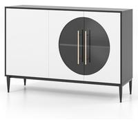 CostwayBuffet de Cuisine avec Porte en Verre Trempé Armoire avec Pieds en Métal Surélevés Armoire de Rangement Autoportante pour Salon Cuisine Blanc