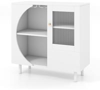CostwayBuffet de Cuisine avec Porte-verres Buffet en Bois avec Portes en Verre Trempé Armoire d'Appoint Meuble de Rangement Autoportant Blanc