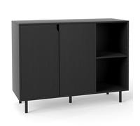 CostwayBuffet de Cuisine Buffet en Bois Moderne avec 2 Portes Étagères Réglables Pieds Métalliques et 2 Compartiments Ouverts 106x38x80 CM Noir