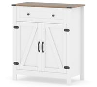 CostwayBuffet de Cuisine de Ferme avec Porte Tiroir et Étagère Réglable Meuble de Rangement pour Garde-manger Station Café sur Pied Blanc