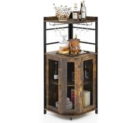 CostwayBuffet de Cuisine Industriel avec Porte en Maille Métallique 46x46x130 CM Armoire d'Angle avec Porte-verres Étagère Réglable Brun
