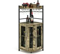 CostwayBuffet de Cuisine Industriel avec Porte en Maille Métallique 46x46x130 CM Armoire d'Angle avec Porte-verres Étagère Réglable Café