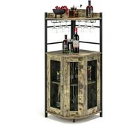 CostwayBuffet de Cuisine Industriel avec Porte en Maille Métallique 46x46x130 CM Armoire d'Angle avec Porte-verres Étagère Réglable Café