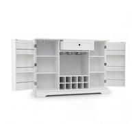 CostwayBuffet de Cuisine Meuble de Rangement avec 2 Portes Tiroir Étagères Réglables Porte-Verres Casier à Vin 10 Vouteilles Coin Bar Blanc
