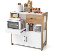 CostwayBuffet de Rangement de Cuisine Meuble Moderne Style Ferme avec Tiroir Étagère Coulissante et 2 Portes Bahut pour Salle à Manger Blanc