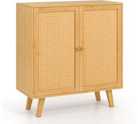 CostwayBuffet en Bambou Meuble de Rangement Boho avec Portes en Rotin PE Armoir de Cuisine Indépendant Cabinet Naturel