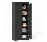 CostwayBuffet Haut Cuisine à 4 Portes Meuble de Rangement avec 6 Étagères dont 2 Ajustables Anti-basculement Armoire Rangement 76 x 40 x 185CM Noir