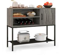CostwayBuffet Latéral Meuble de Bar à Café avec Racks à Vin & Étagères de Rangement Console en Bois avec Cadre Métallique Gris