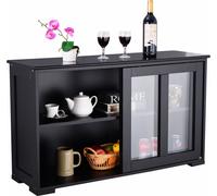 CostwayBuffet Meuble de Cuisine Cabinet de Stockage Placard Verre Porte Coulissante Noir en MDF de Haute Qulaité