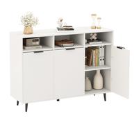 CostwayBuffet Meuble de Rangement avec Etagères Réglables à 5 Positions Meuble de Bar à Café avec 3 Compartiments Ouverts et Portes Blanc