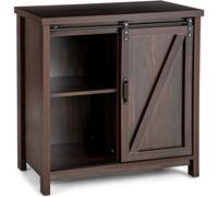 CostwayBuffet Meuble de Rangement Cabinet de Cuisine Indépendant avec Porte Coulissante de Grange Plateau Spacieux 4 Compartiments Marron
