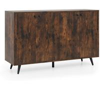 CostwayBuffet Meuble de Rangement Moderne à 4 Portes avec Étagères Réglables en 5 Positions Armoire Autoportante Marron Rustique