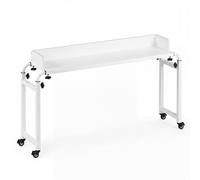 CostwayBureau à Roulettes pour Lit Bureau Mobile avec Hauteur et Longueur Ajustables Table Roulant avec Cadre en Métal Chariot Blanc