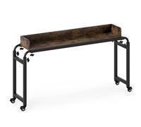 CostwayBureau à Roulettes pour Lit Bureau Mobile avec Hauteur et Longueur Ajustables Table Roulant avec Cadre en Métal Chariot Brun Rustique