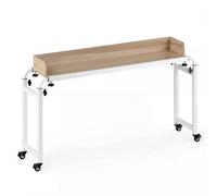 CostwayBureau à Roulettes pour Lit Bureau Mobile avec Hauteur et Longueur Ajustables Table Roulant avec Cadre en Métal Chariot Naturel