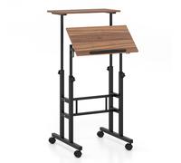 CostwayBureau Assis-Debout à Roulettes Table Informatique pour Ordinateur Hauteur Réglable Poste de Travail Inclinable Noyer