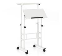 CostwayBureau Assis-Debout à Roulettes Table Informatique pour Ordinateur Hauteur Réglable Poste de Travail Inclinable Blanc