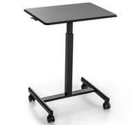 CostwayBureau Assis Debout Mobile Bureau d?Ordinateur Réglable en Hauteur en Métal Poste de Travail Portable avec Roulettes Noir