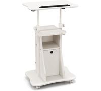 CostwayBureau d Accueil Roulant Pour Ordinateur Plateau Inclinable à 180° Roulettes Verrouillables Bureau Assis-Debout Blanc