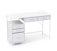 CostwayBureau d?Ordinateur de 120 cm Bureau avec Rangement Étagère Tiroirs en Tissu Cadre Métallique Kits Anti-Basculement Blanc