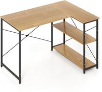 CostwayBureau d Ordinateur en Forme de L Bureau d Angle Réversible avec Étagère Réglable Table d Étude Gain de Place avec Cadre Métallique Naturel