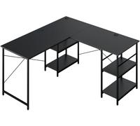 CostwayBureau d'Angle 151 x 151 x 75 CM Ajustable à Bureau Droit 4 Etagère de Rangement Grand Table pour 2 Personnes Noir