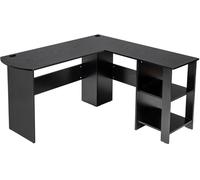 CostwayBureau d'Angle avec Étagères de Rangement 130 x 130 x 72,5 CM (L x l x H ) en Forme de L Noir