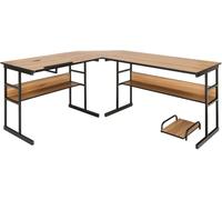 CostwayBureau d'Angle en forme de L Ajustable à Bureau Droit 2 Personnes avec Plateau Inclinable Support Centrale Marron