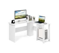 CostwayBureau d'Angle en Forme de L - L 130 x P 130 x H 74 CM - Étagères Rangement à 2 Niveaux Contemporain Blanc