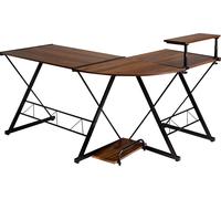 CostwayBureau d'Angle en Forme L Détachable avec Support pour Moniteur 147x112x79CM Noyer