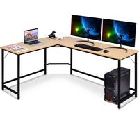 CostwayBureau D'angle Grand Bureau en Forme de L Supporte D unité Centrale en Bois et Métal 168x125x74cm Bois