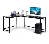 CostwayBureau D'angle Grand Bureau en Forme de L Supporte D?unité Centrale en Bois et Métal 168x125x74cm Noir