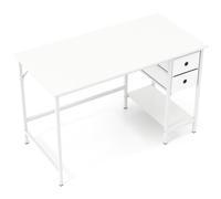 CostwayBureau de 120 Cm Poste de Travail Informatique Moderne avec 2 Tiroirs Crochet de Suspension Étagère de Rangement Blanc