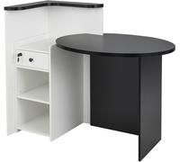 CostwayBureau de Réception Comptoir avec Tiroir Verrouillable Étagère Réglable Plateau de Forme Ovale Comptoir de Vente pour Caisse Noir+Blanc
