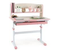 CostwayBureau d'Etude pour Enfants Réglable en Hauteur Plateau Inclinable avec Huche Tiroir Règle de Mesures pour 3-12 Ans Rose