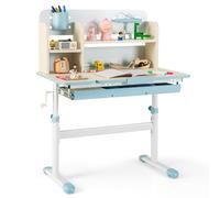 CostwayBureau d'Etude pour Enfants Table d'Ecriture Réglable en Hauteur Plateau Inclinable Bureau Enfants pour 3-12 Ans Bleu