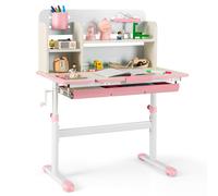 CostwayBureau d'Etude pour Enfants Table d'Ecriture Réglable en Hauteur Plateau Inclinable Bureau Enfants pour 3-12 Ans Rose