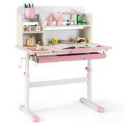 CostwayBureau d'Etude pour Enfants Table d'Ecriture Réglable en Hauteur Plateau Inclinable Bureau Enfants pour 3-12 Ans Rose