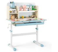 CostwayBureau d'Etude pour Enfants Table d'Ecriture Réglable en Hauteur Plateau Inclinable Bureau Enfants pour 3-12 Ans Bleu