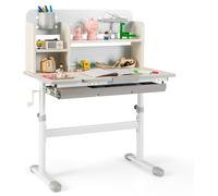 CostwayBureau d'Etude pour Enfants Table d'Ecriture Réglable en Hauteur Plateau Inclinable Bureau Enfants pour 3-12 Ans Gris