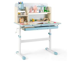 CostwayBureau d'Etude pour Enfants Table d'Ecriture Réglable en Hauteur Plateau Inclinable Bureau Enfants pour 3-12 Ans Bleu