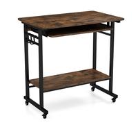 CostwayBureau d'Ordinateur à Roulettes Bureau Informatique Mobile avec Plateau Clavier Extractible pour Bureau à Domicile Chambre d?Enfant Marron