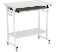 CostwayBureau d'Ordinateur à Roulettes Bureau Informatique Mobile avec Plateau Clavier Extractible pour Bureau à Domicile Chambre d Enfant Blanc