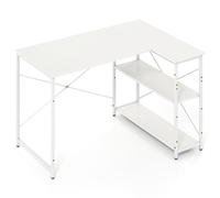 CostwayBureau d'Ordinateur en Forme de L Bureau d'angle Réversible avec Étagère Réglable Table d'Étude Gain de Place avec Cadre Métallique Blanc