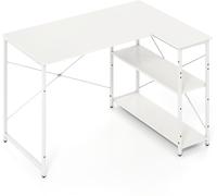 CostwayBureau d'Ordinateur en Forme de L Bureau d'angle Réversible avec Étagère Réglable Table d'Étude Gain de Place avec Cadre Métallique Blanc