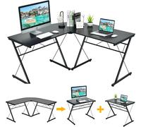 CostwayBureau d'Ordinateur en Forme L Détachable à Angle Réversible 150x150x76CM Noir