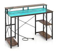 CostwayBureau d'Ordinateur Modulable avec Éclairage LED Table Informatique avec Multiprise Support d'Écran Charge 180kg 120x50x87cm Marron