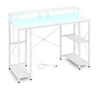 CostwayBureau d'Ordinateur Modulable avec Éclairage LED Table Informatique avec Multiprise Support d'Écran Charge 180kg 120x50x87cm Blanc